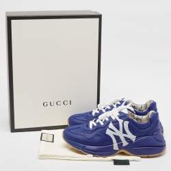 Gucci Blue Leather NY Yankees Rhyton Sneakers Size 41.5