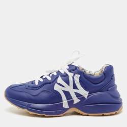 Gucci Blue Leather NY Yankees Rhyton Sneakers Size 41.5