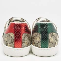 Gucci Beige/Brown GG Supreme Canvas Bee Ace Sneakers Size 43.5