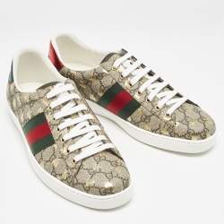 Gucci Beige/Brown GG Supreme Canvas Bee Ace Sneakers Size 43.5