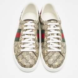 Gucci Beige/Brown GG Supreme Canvas Bee Ace Sneakers Size 43.5