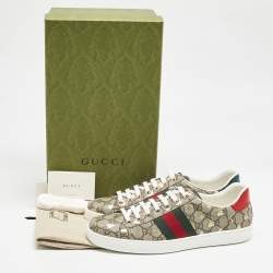 Gucci Beige/Brown GG Supreme Canvas Bee Ace Sneakers Size 43.5