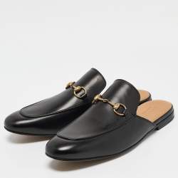 Pre Owned Gucci Black Leather Princetown Flat Mules Size 45