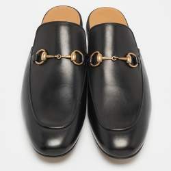 Pre Owned Gucci Black Leather Princetown Flat Mules Size 45