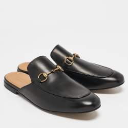 Pre Owned Gucci Black Leather Princetown Flat Mules Size 45