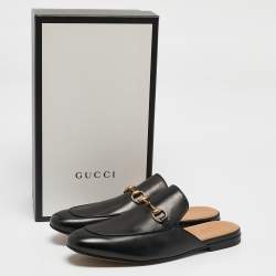 Pre Owned Gucci Black Leather Princetown Flat Mules Size 45