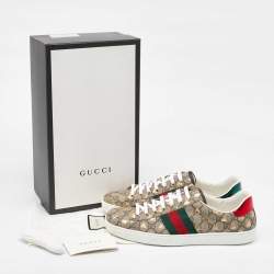 Gucci Beige/Brown GG Supreme Canvas Ace Bee Print Lace Up Sneakers Size 45
