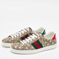 Gucci Beige/Brown GG Supreme Canvas Ace Bee Print Lace Up Sneakers Size 45