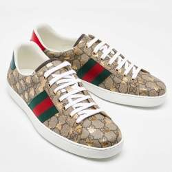 Gucci Beige/Brown GG Supreme Canvas Ace Bee Print Lace Up Sneakers Size 45