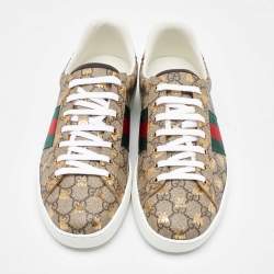 Gucci Beige/Brown GG Supreme Canvas Ace Bee Print Lace Up Sneakers Size 45