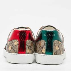 Gucci Beige/Brown GG Supreme Canvas Ace Bee Print Lace Up Sneakers Size 45
