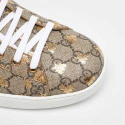 Gucci Beige/Brown GG Supreme Canvas Ace Bee Print Lace Up Sneakers Size 45