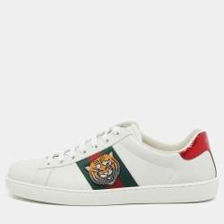 Gucci White Leather and Water Snake Ace Low Top Sneakers Size 40