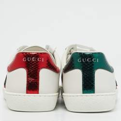 Gucci White Leather and Water Snake Ace Low Top Sneakers Size 40
