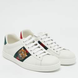 Gucci White Leather and Water Snake Ace Low Top Sneakers Size 40