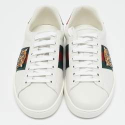 Gucci White Leather and Water Snake Ace Low Top Sneakers Size 40