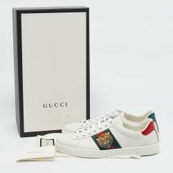 Gucci White Leather and Water Snake Ace Low Top Sneakers Size 40