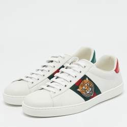 Gucci White Leather and Water Snake Ace Low Top Sneakers Size 40