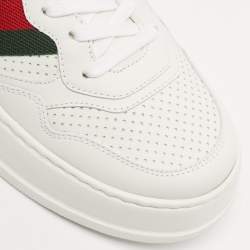 مملوكة مسبقًا Gucci White Leather Chunky B Web Low Top Sneakers Size 41.5