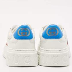 مملوكة مسبقًا Gucci White Leather Chunky B Web Low Top Sneakers Size 41.5