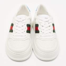 مملوكة مسبقًا Gucci White Leather Chunky B Web Low Top Sneakers Size 41.5