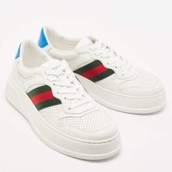 مملوكة مسبقًا Gucci White Leather Chunky B Web Low Top Sneakers Size 41.5