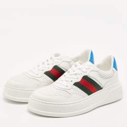 مملوكة مسبقًا Gucci White Leather Chunky B Web Low Top Sneakers Size 41.5