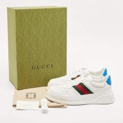 مملوكة مسبقًا Gucci White Leather Chunky B Web Low Top Sneakers Size 41.5