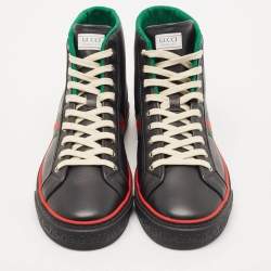 Gucci Black Leather Tennis 1977 High Top Sneakers Size 47