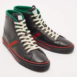 Gucci Black Leather Tennis 1977 High Top Sneakers Size 47