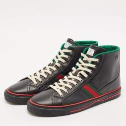 Gucci Black Leather Tennis 1977 High Top Sneakers Size 47