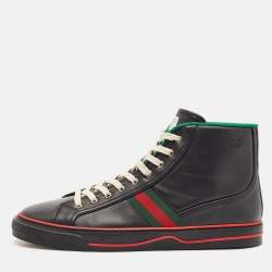 Gucci Black Leather Tennis 1977 High Top Sneakers Size 47