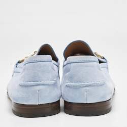 Pre Owned Gucci Blue Suede Jordaan Loafers Size 46