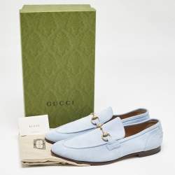 Pre Owned Gucci Blue Suede Jordaan Loafers Size 46