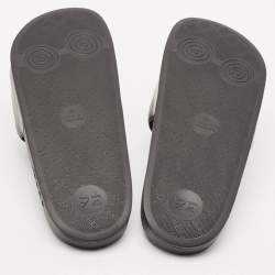 Gucci Black/White Leather Interlocking G Pool Slides Size 42