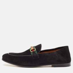 Gucci Black Suede Horsebit Foldable Loafers Size 44