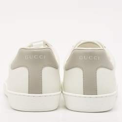 مملوكة مسبقًا Gucci White/Grey Leather Perforated Interlocking G Ace Low Top Sneakers Size 44.5