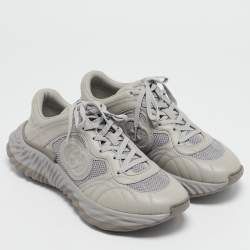 Gucci Grey Leather and Mesh Ripple Sneakers Size 44.5