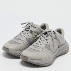 Gucci Grey Leather and Mesh Ripple Sneakers Size 44.5