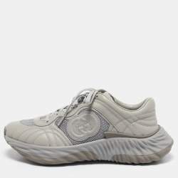 Gucci Grey Leather and Mesh Ripple Sneakers Size 44.5