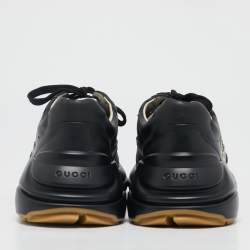 Gucci Black Leather Iridescent Logo Rhyton Sneakers Size 42.5