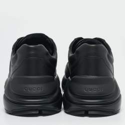 Gucci Black Leather Interlocking G Rhyton Sneakers Size 43.5