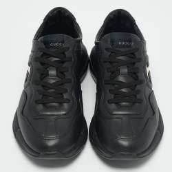 Gucci Black Leather Interlocking G Rhyton Sneakers Size 43.5