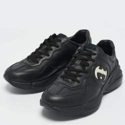 Gucci Black Leather Interlocking G Rhyton Sneakers Size 43.5