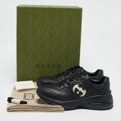 Gucci Black Leather Interlocking G Rhyton Sneakers Size 43.5