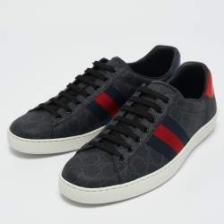 Gucci Black GG Supreme Canvas Ace Low Top Sneakers Size 44