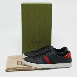 Gucci Black GG Supreme Canvas Ace Low Top Sneakers Size 44