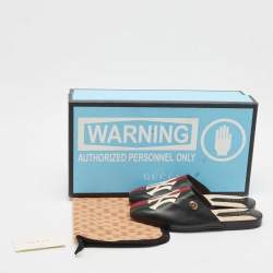 Pre Owned Gucci Black Leather NY Yankees Flat Mules Size 41