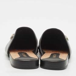 Pre Owned Gucci Black Leather NY Yankees Flat Mules Size 41