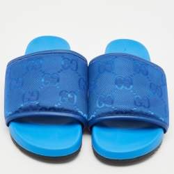 Pre Owned Gucci Blue Jumbo GG Nylon Slide Sandals Size 43
